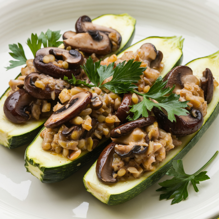 Mushroom and Wheat Berry Stuffed Zucchini Boats: A Hearty Vegetarian DinnerMushroom & Wheat Stuffed Zucchini Boats